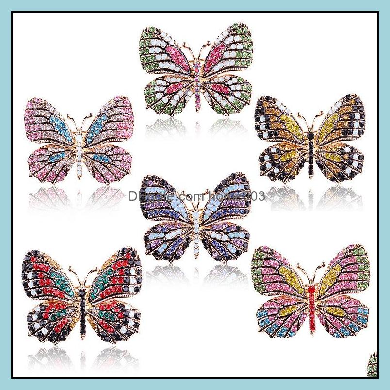 

Pins, Jewelryfashion Colorf Butterfly Brooches Metal Crystal Rhinestones Cutout Brooch Animal Pins Banquet Wedding Bouquet Gifts Drop Delive