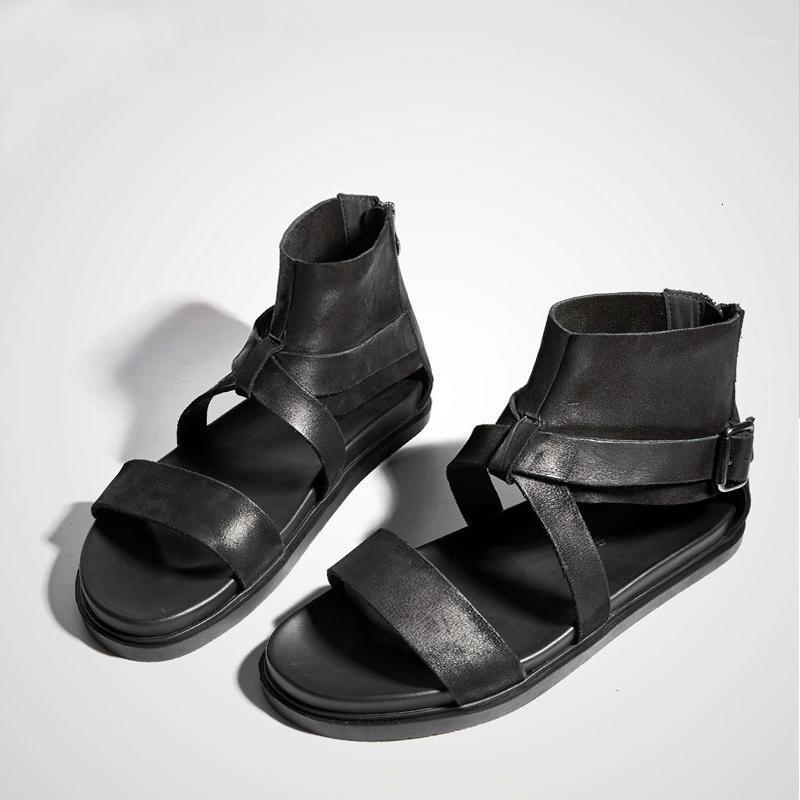 

Sandals Rome Men High top Cow leather Open toe Summer Beach Gladiators Hombre1 IDJ2, Black