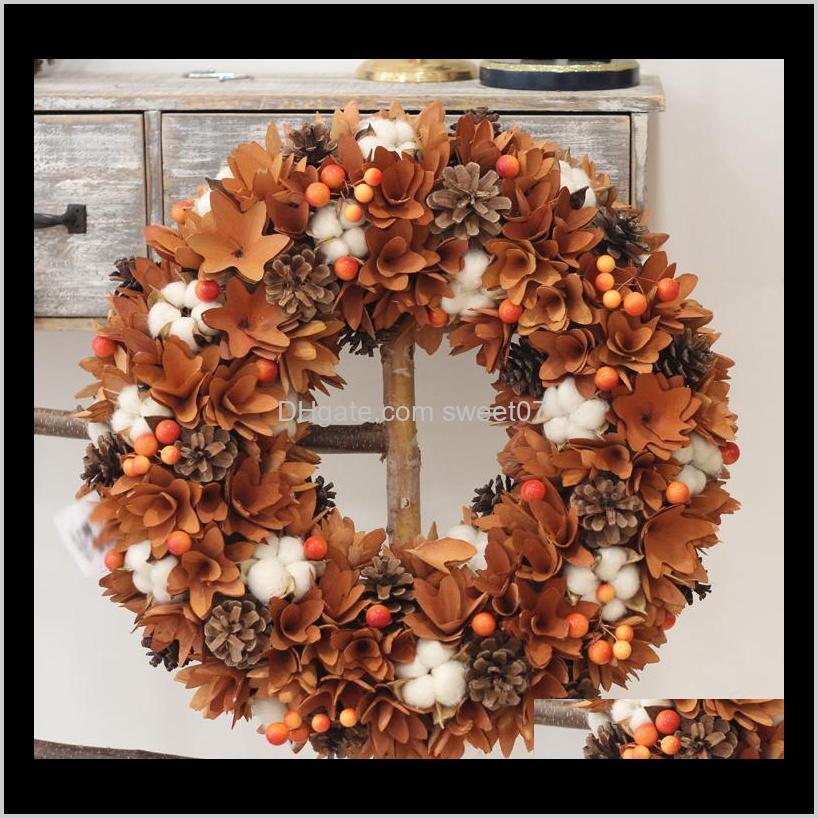 

Decorative & Wreaths Harvest Decor Farmhouse Nature Flowers Cotton Wood Rustic Fall Decoration Hanging Front Door Wreath Thanksgiving Hagur, As photo