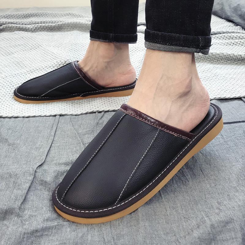 

Slippers Winter Leather Couple's Indoor House Warm And Comfortable Anti-Slip Home Shoes For Men Women, Black
