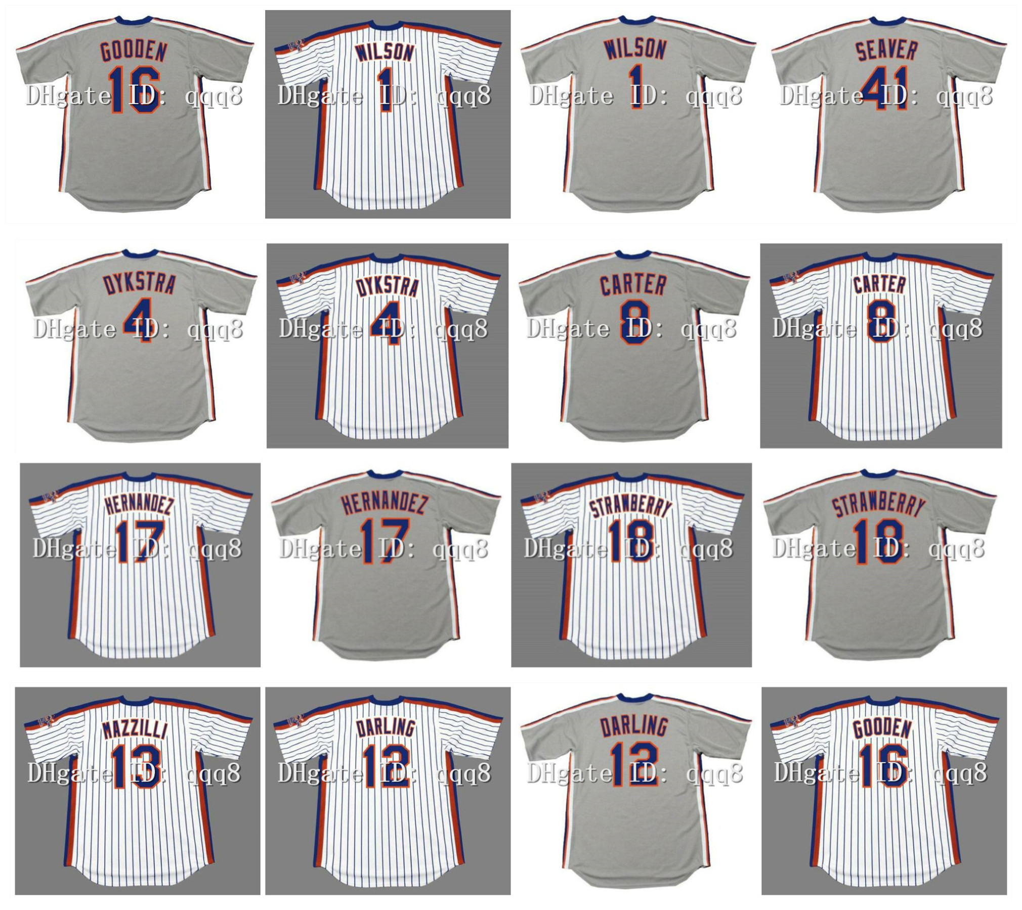 

Vintage 1986 17 KEITH HERNANDEZ 18 DARRYL STRAWBERRY 4 DYKSTRA 8 GARY CARTER 13 MAZZILLI 12 RON DARLING 16 DWIGHT GOODEN 1 Mookie Wilson TOM SEAVER Vintage Jerseys, As pic
