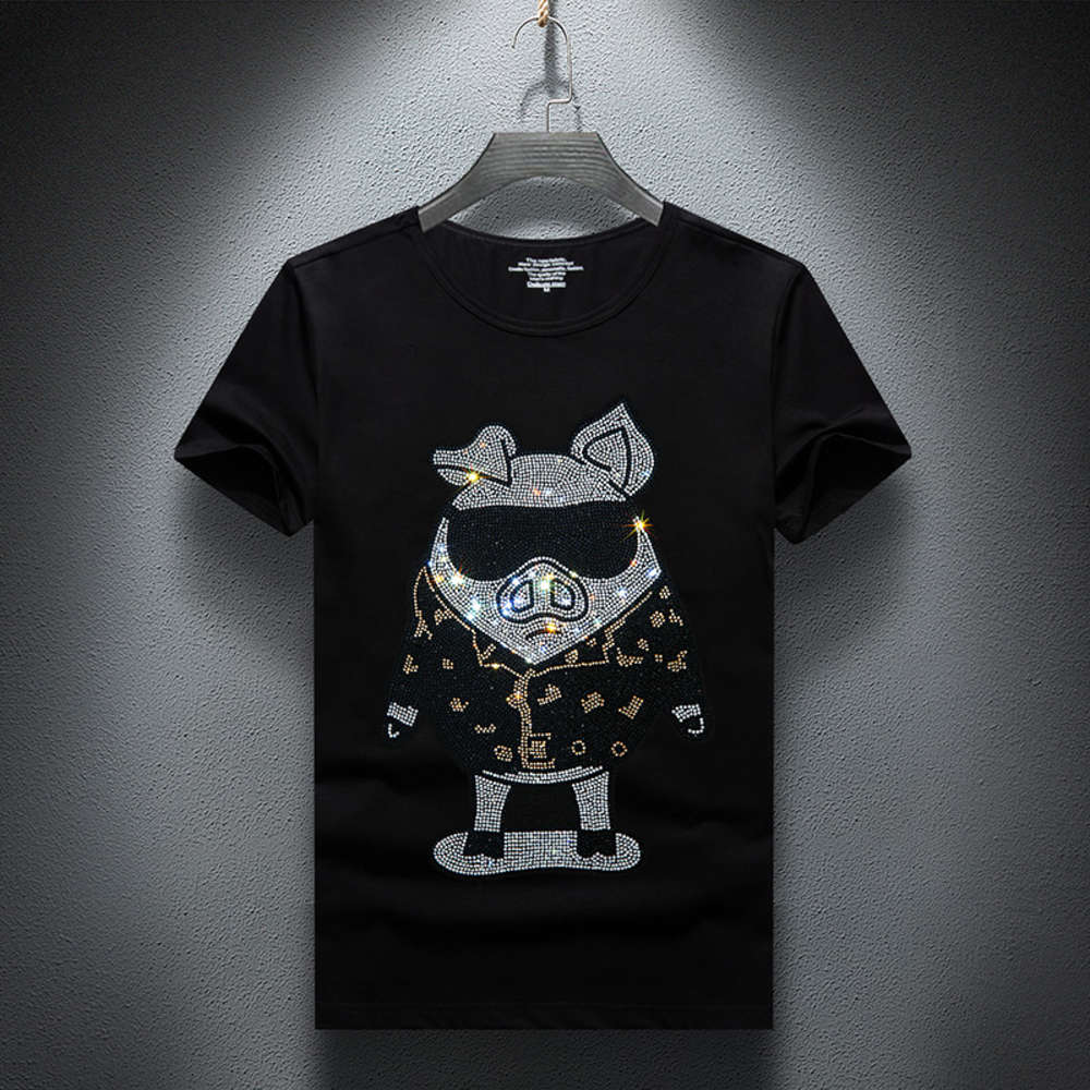 

polo Boren Men Summer Short Mouwen Shining T-shirt Casual Rhinestone Tshirt Katoen Plus Size S-7XL, White;black