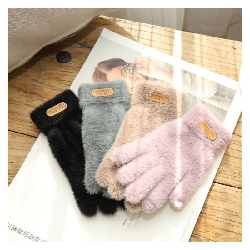 

Five Fingers Gloves 2021 Knitted Winter Warm Thick Touch Screen Fur Solid Mittens For Mobile Phone Tablet Pad Women' Cashmere, Blue;gray