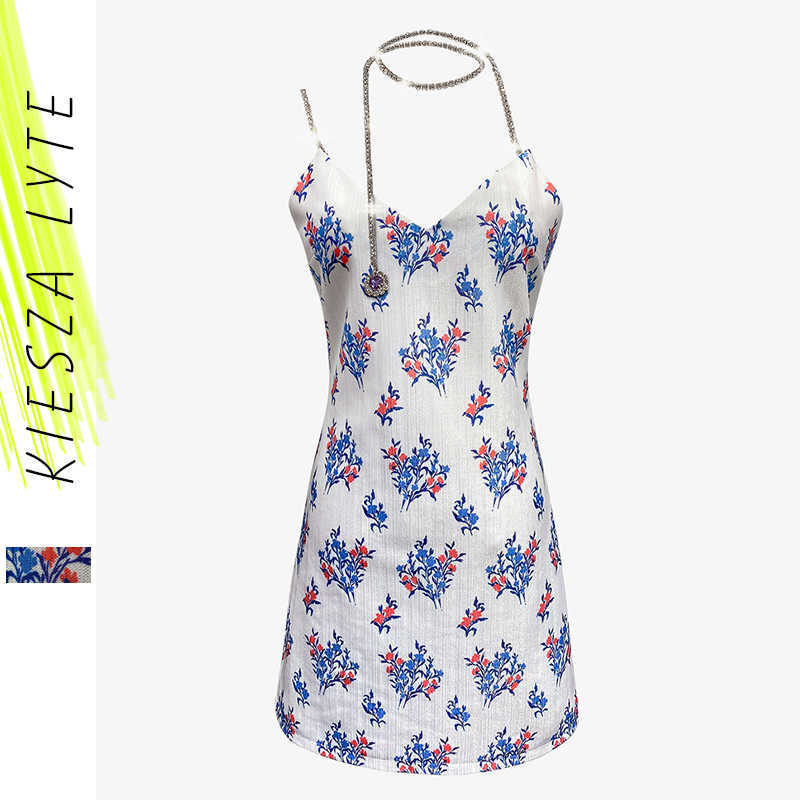 

Sexy mini dres fashion heavy industry V neck pendant drop waist print halter dresses 210608, Printing
