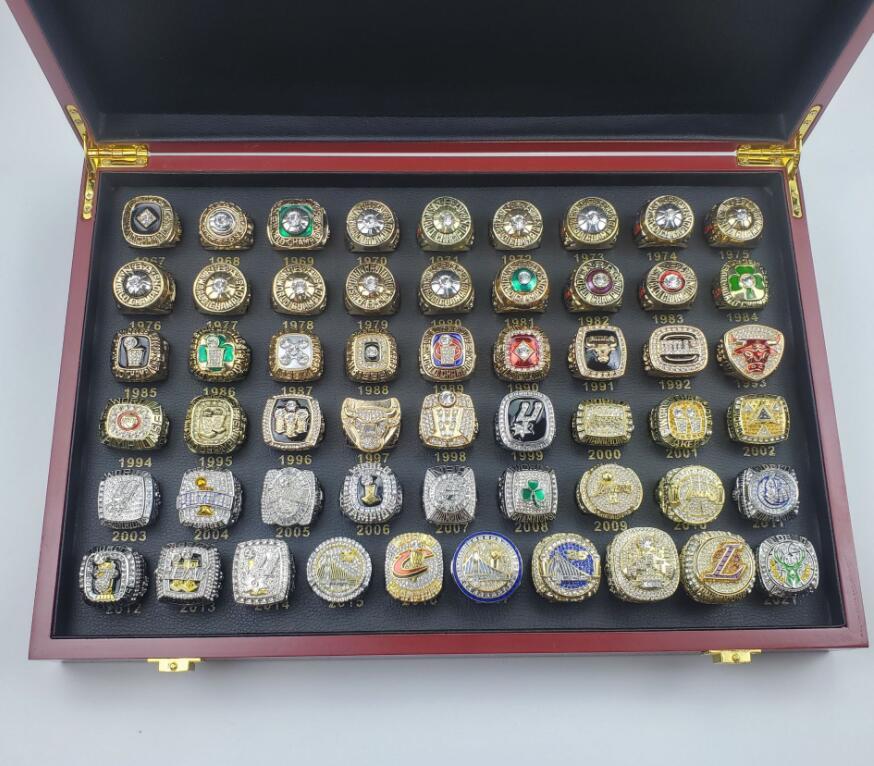 

55pcs 1967 to 2021 basketball city team champions championship ring with wooden box souvenir men boy fan gift 2020 hip hop jewelry sport pun, Golden;silver