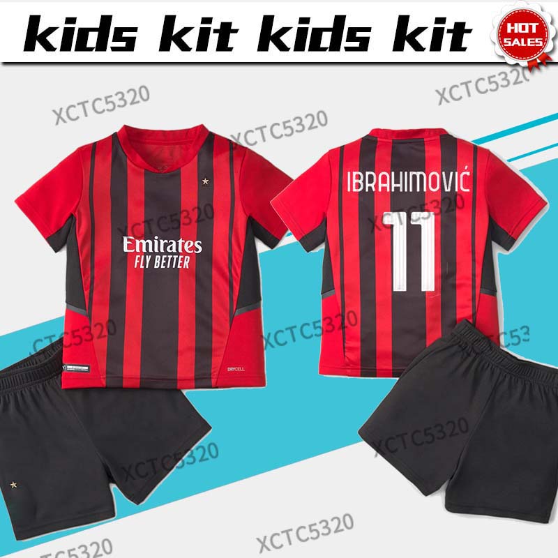 

21 22 Kids Kit Milan Soccer Jersey IBRAHIMOVIC Boy Soccer Shirt 2021/2022 REBIC THEO Home AC Child Football Uniform On sale, No name no number