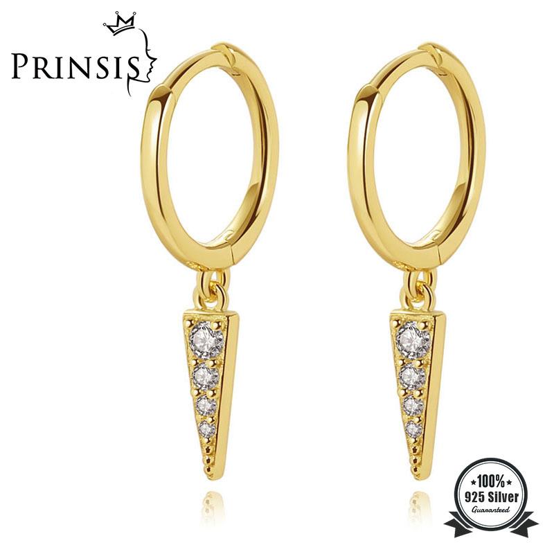 

Hoop & Huggie PrinSis Genuine 925 Sterling Silver Fashion Sweet Triangle Dazzling CZ Earrings For Women Wedding Fine Jewelry H006
