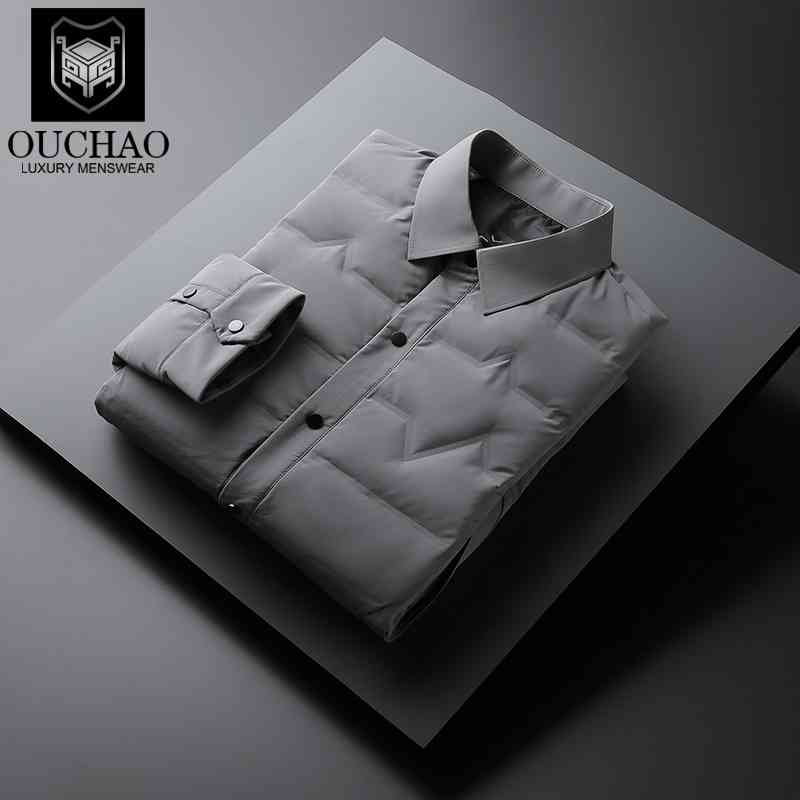 

Autumn and winter men's light down jacket middle-aged elderly dad's business casual Lapel shirt slim fit short, Gray