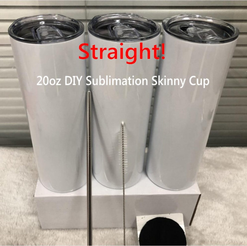 

20 oz blank white Sublimation Straight Tumbler Slim Cup Stainless steel Double wall vacuum with lid metal straw, Shippingfee(do not choose)