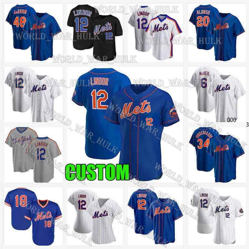 

2021 Custom 12 Francisco Lindor Baseball Jerseys 48 Jacob deGrom Mets Mens Women Youth New 20 Pete Alonso York 31 Mike Piazza Conforto, Blue;black