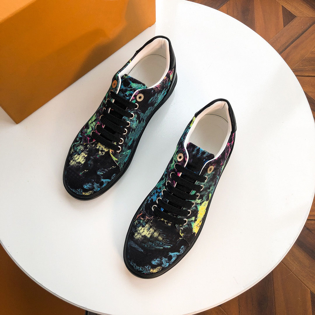 

Top quality calf leather printing men shoes suede rubber sole Chaussures Azur Blue denim Luxurys Designer Sneaker casual shoe with box 38-44, Black