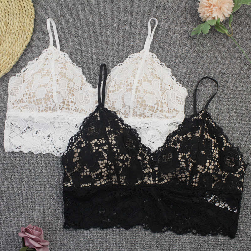 

Seamless Sports Bra Women Top Lace Bras Wireless V-Neck Hollow Beauty Bra Soft Padded Black White Vest Yoga Bra 210604