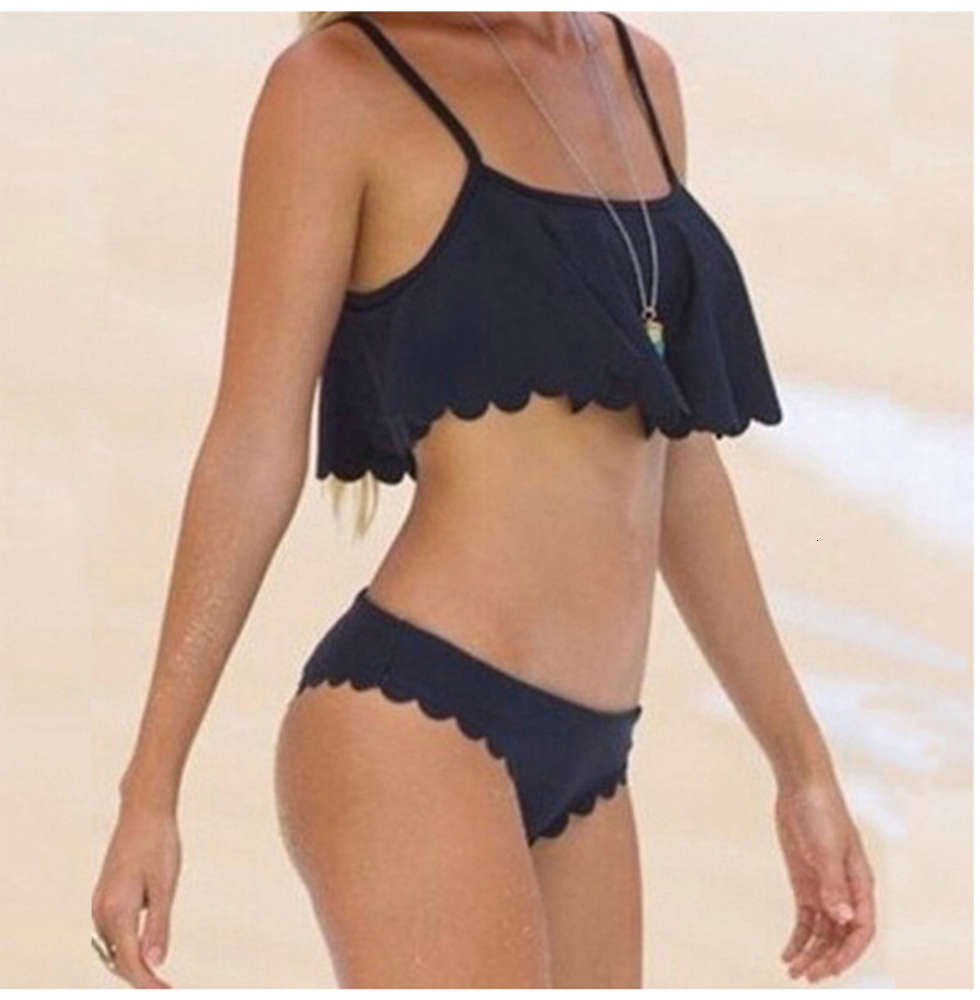 

Lotus Lace Split Bikini Solid Sexy Bra Swimsuit Women's triangl swimwear, Black