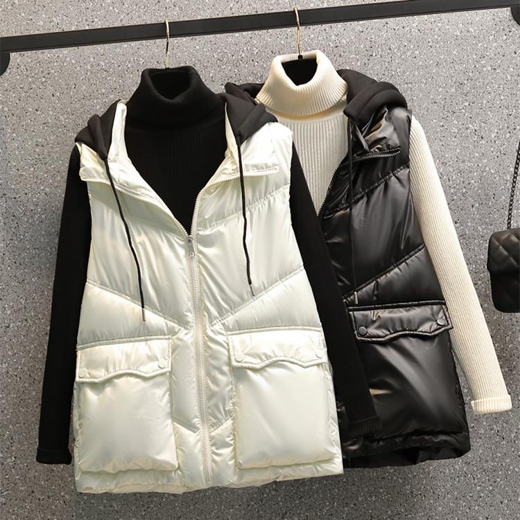 

Women's Vests Vest 2021 Autumn And Winter Outfits Fashion Plus Size Sleevesless Cotton Solid Jacket, Black;white