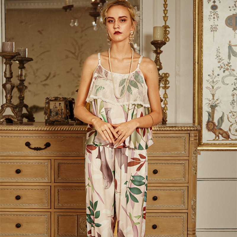 

Women' Sleepwear Women Pajamas Summer Sleeveless Set Trousers Pyjamas Ladies INS Fashion Pajama XPBB, Beige