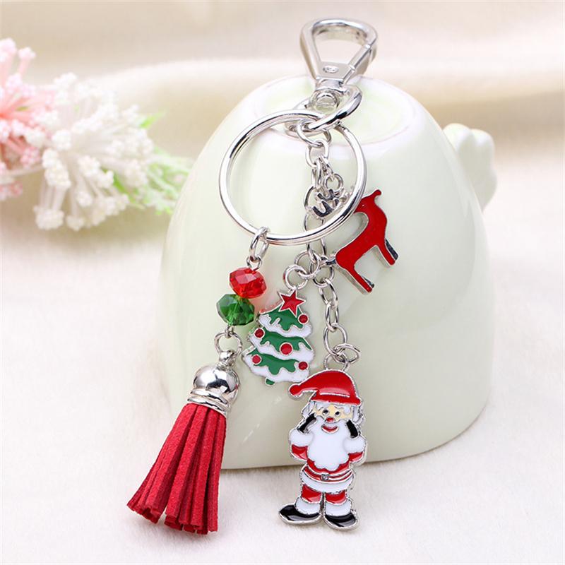 

Keychains Exquisite Santa Claus Christmas Tree Cute Elk Tassel Keychain Pendant Bag Ornament Button Gift