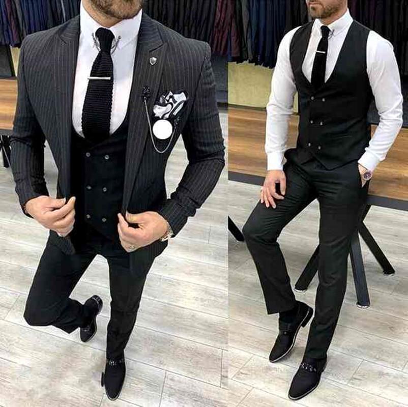 

Men's Suits & Blazers 2022 Grey Striped Business Blazer Men Wedding Suit Latest Coat Pant Designs Slim Fit 3 Piece Tuxedo Groom Prom Ternos, As picture6