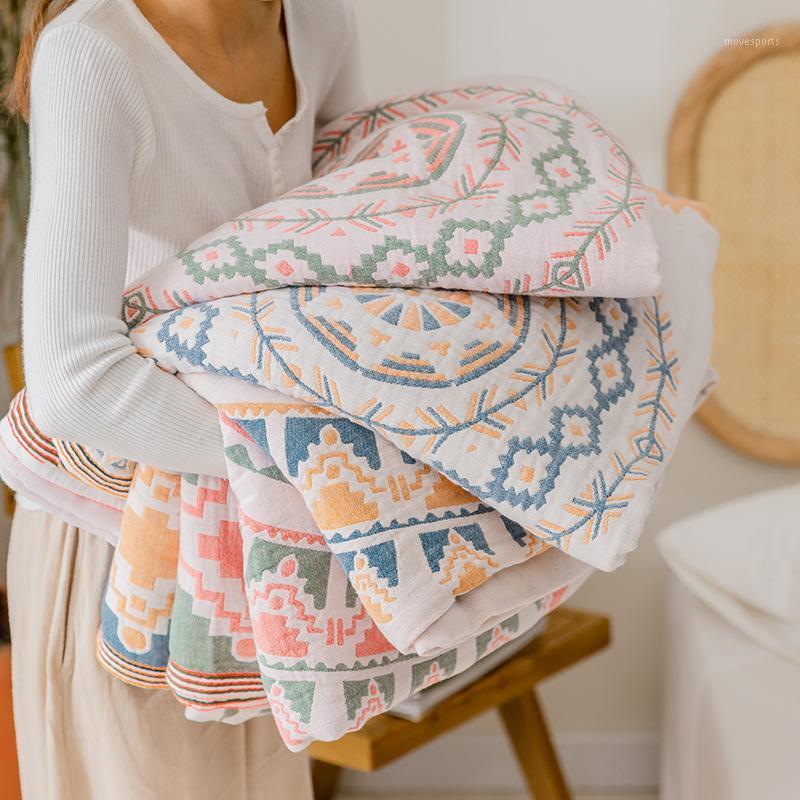 

Nordic Style Cotton Gauze Towel Quilt Single Double Blanket Summer Cool Thin Children's Blankets1