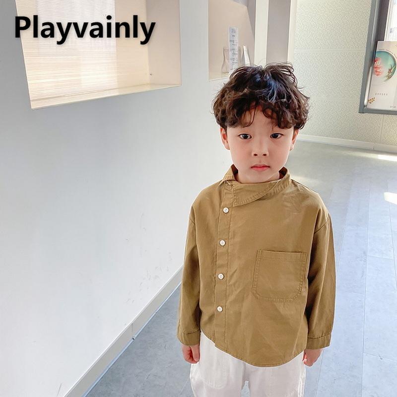 

Shirts 2021 Korean Style Autumn Kids Boys Girls Beige Khaki Irregular Neckline Blouse Casual Tops Children Clothes 1-6Y E530, White