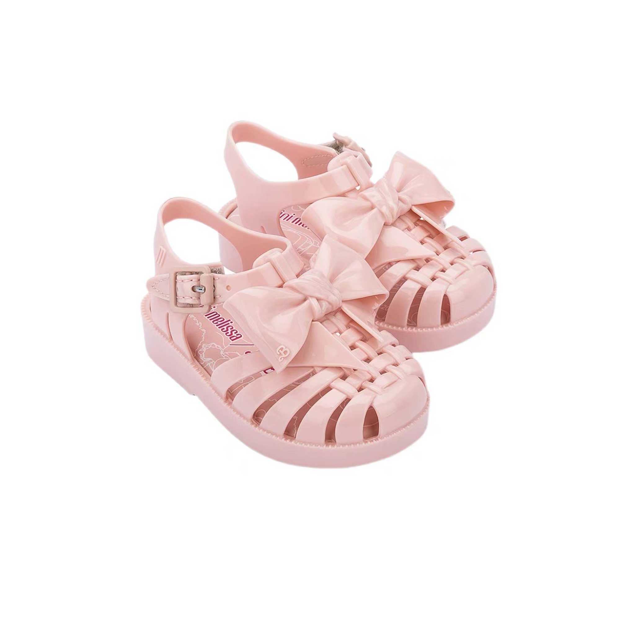 

2021 New Mini Melissa Children Jelly Shoes Girls Bow Roman Beach Sandals Breathable Bow Melissa Toddler Girl Shoes Q0629, Black;red