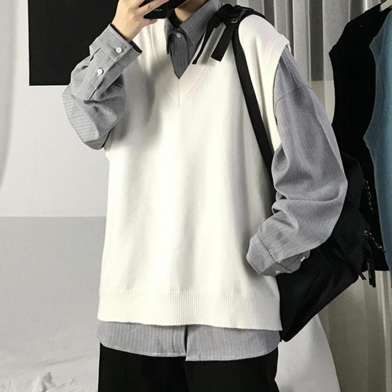 

Men's Sweaters Men Sweater V Neck Great Simple Loose Student Winter, White;black