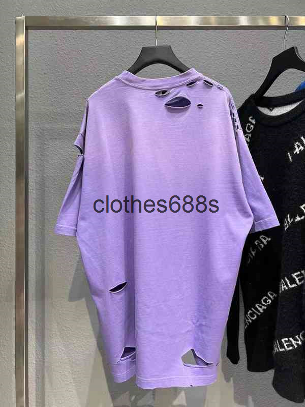 

Fashion Hoodies 2022 Designer T-shirts Hoodies Balencaigas b Printing Paris Hole Short Sleeve Purple HBTA