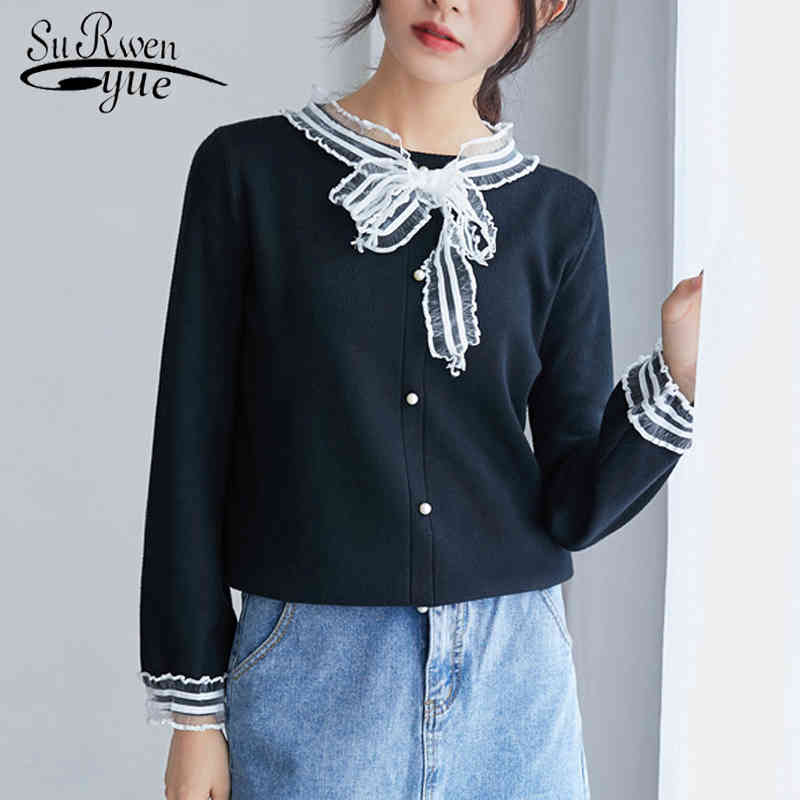 Fashion Casual Women Sweater Long Sleeve Solid Knitted Clothing O-neck Bow Elegant Tops Autumn 6083 50 210508