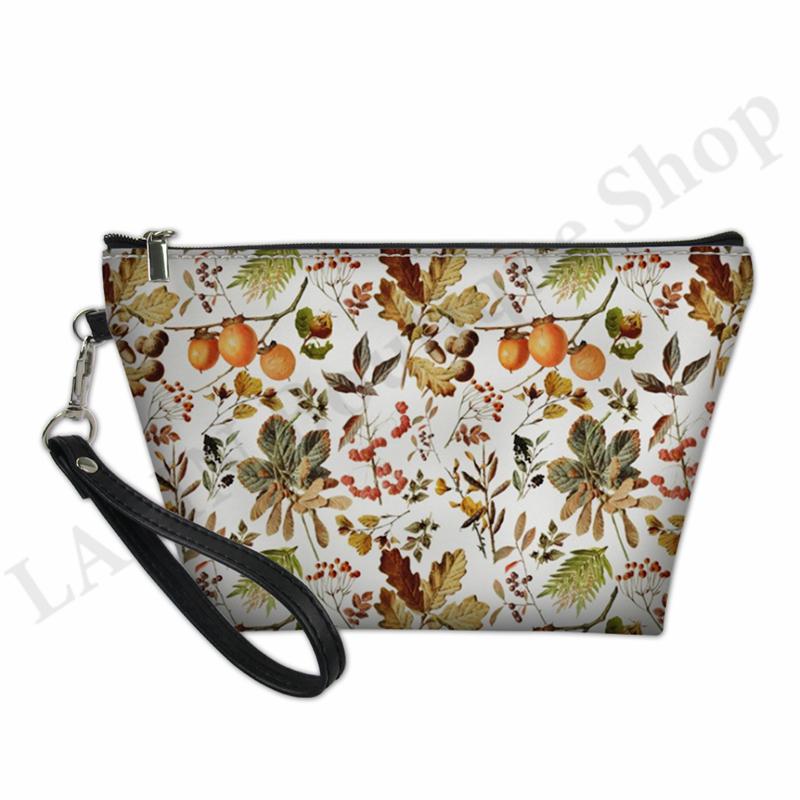 

Fashion Makeup Bag Vintage Botanical Autumn Wildflowers Print Toiletry Kit Bags Organizer For Cosmetics Women Leather Pouch Cosmetic & Cases