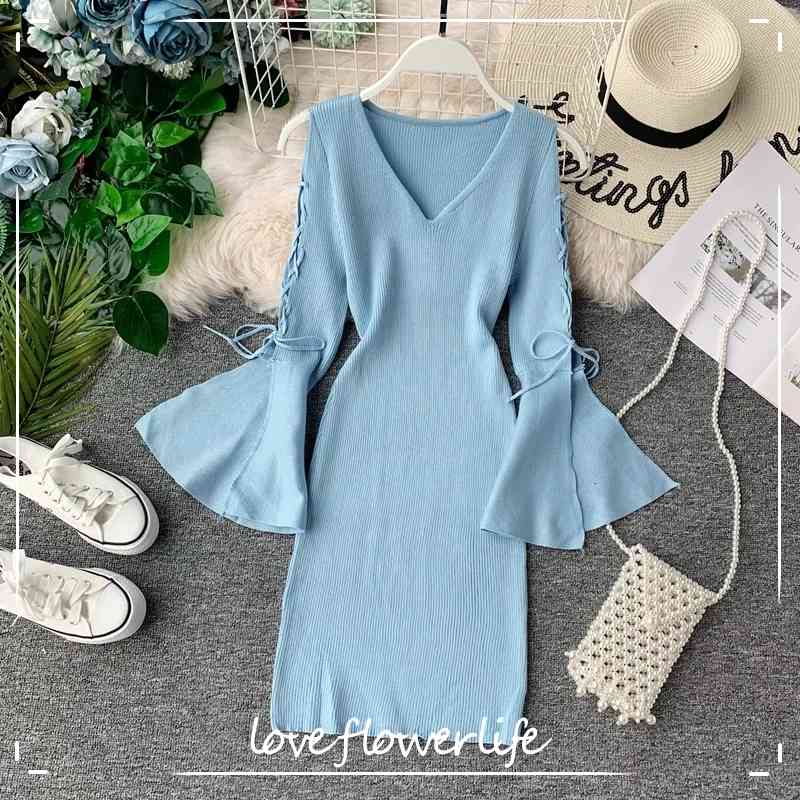 

Thin Women Sweater Solid Flare Sleeve Sexy V Neck Autumn Winter Clothes Pullovers Stretch Korean Sueter Mujer 210521, Black