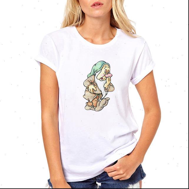 

zoganki fashion high cartoon women t shirt print funny summer short sleeve cute woman tee, White