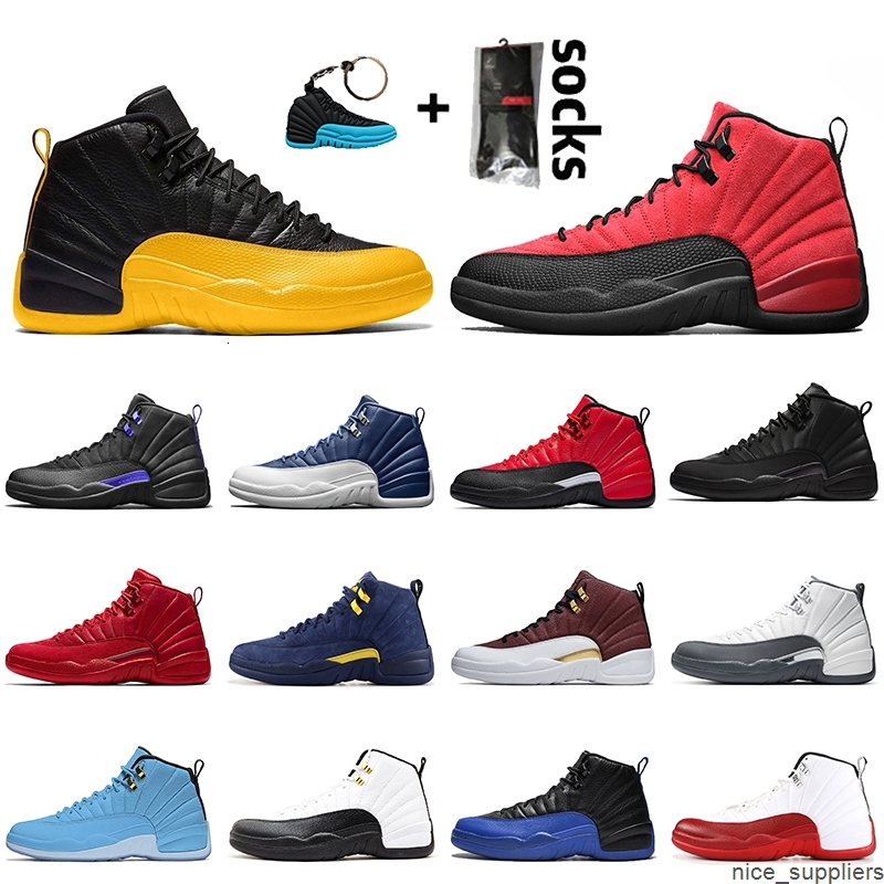 

New Fashion University Gold Reverse Flu Game Mens Shoes Jumpman 12 12s Retro Dark Concord Indigo Sports Trainers Sneakers, #9 taxi 36-47