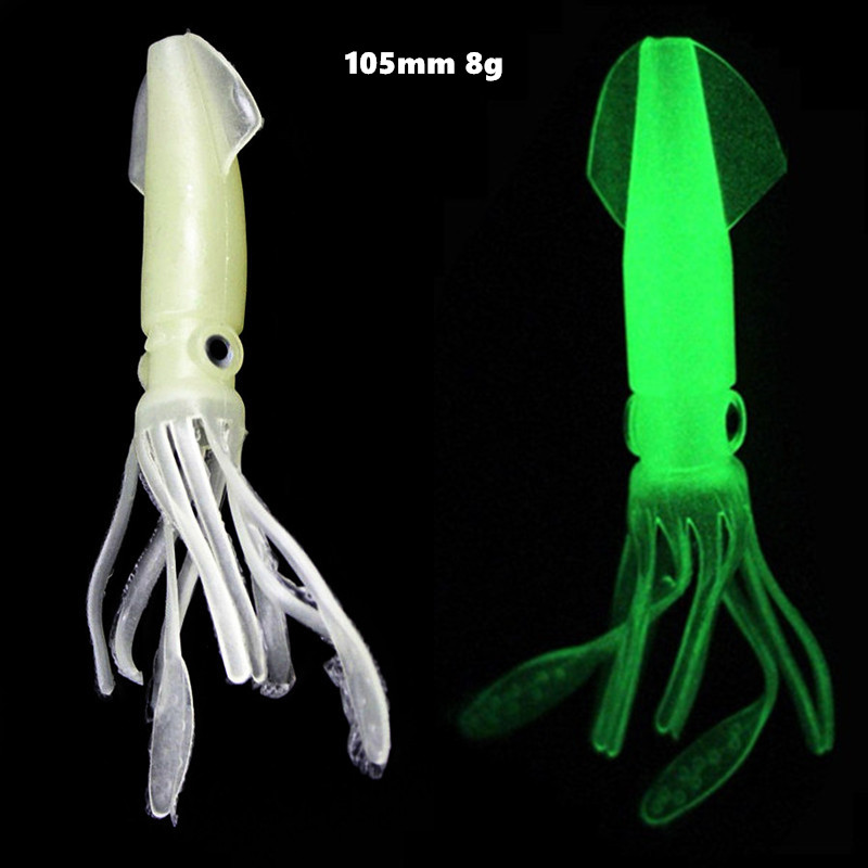 

105mm 8g Luminous Squid Soft Baits & Lures Green Silicone Fishing Gear 10 Pieces / lot WSB-28