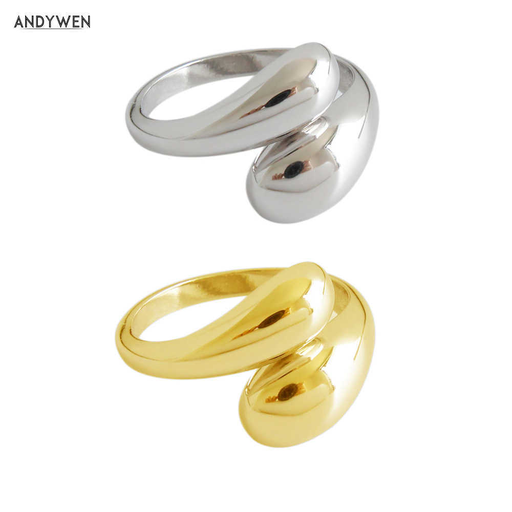 

ANDYWEN 925 Sterling Silver Gold Geometric Resizable Rings Luxury Adjustable Rock Punk Thick Big Jewelry For Women Gift 210608