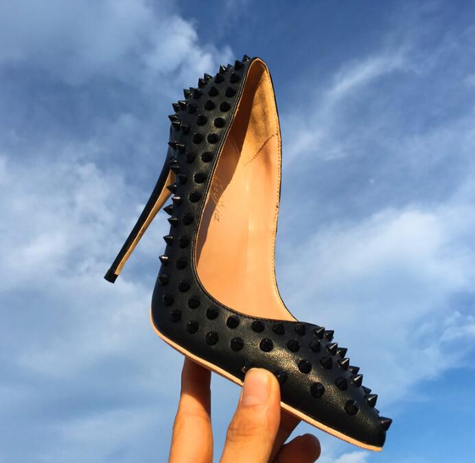 

Top quality Womens Red Bottoms High Heel shoes plus size euro34-45 Stiletto heels 8cm 10cm 12cm Pumps Pointed Toes Rivets black Rubber party