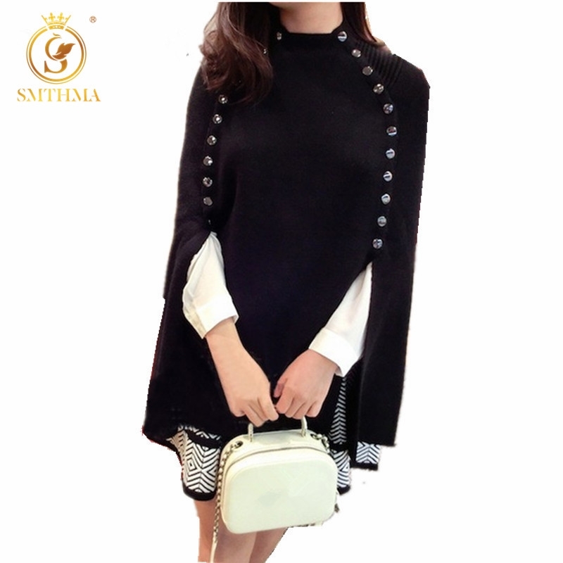 

Autumn Winter Fashion Runway Black Ponchos And Capes Loose Pullovers Long Knitted Wool Sweater Women Christmas Coat 210520, Picture color