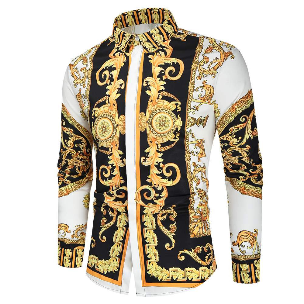 

Luxury Royal Shirt Men Brand Long Sleeve Dre Baroque Floral Print Party Formal Camias Hombre