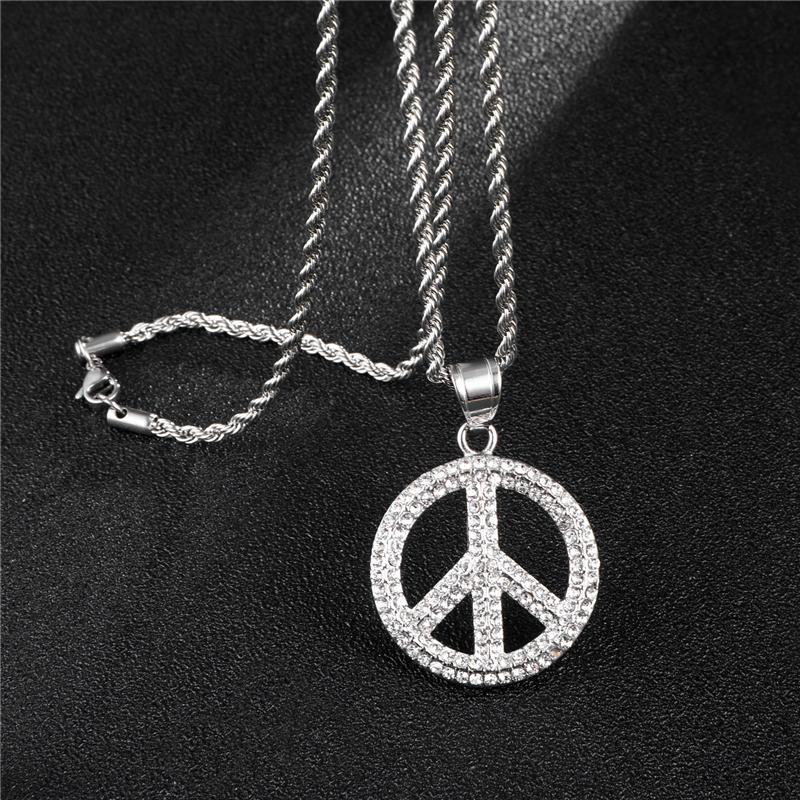 

Pendant Necklaces D&Z Hip Hop Jewelry For Men Women Peace Sign Symbol & Pendants With 24inch Twisted Chain Collier