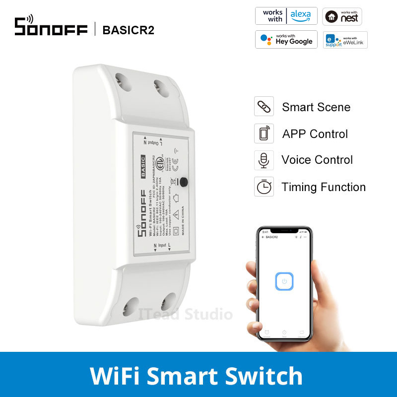 

SONOFF BasicR2 Smart Home Automation DIY Intelligent Wifi Wireless Remote Control Universal Relay Module Works with eWelink