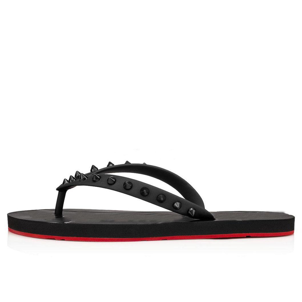 

New Summer Men Beach Slip On Slides Red Bottom Loubi Flip Flat Sandals Slippers Studs Sandals Flats Luxury Designer Flip Flops Sandalias, Black