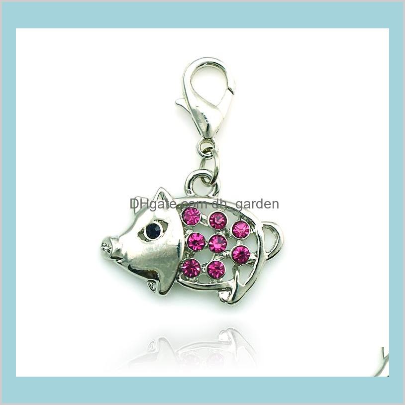 

Findings Components Drop Delivery 2021 Fashion Sier Plated Animal Lobster Clasp Dangle Pink Rhinestone Pierced Pig Diy Charms For Jewelry Acc