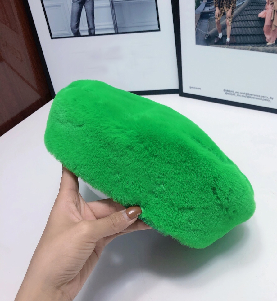 

French Style Fur Beret Beanie Hat Cap Green Classic berets women's hats Winter Warm Fashion Hats Styles, White