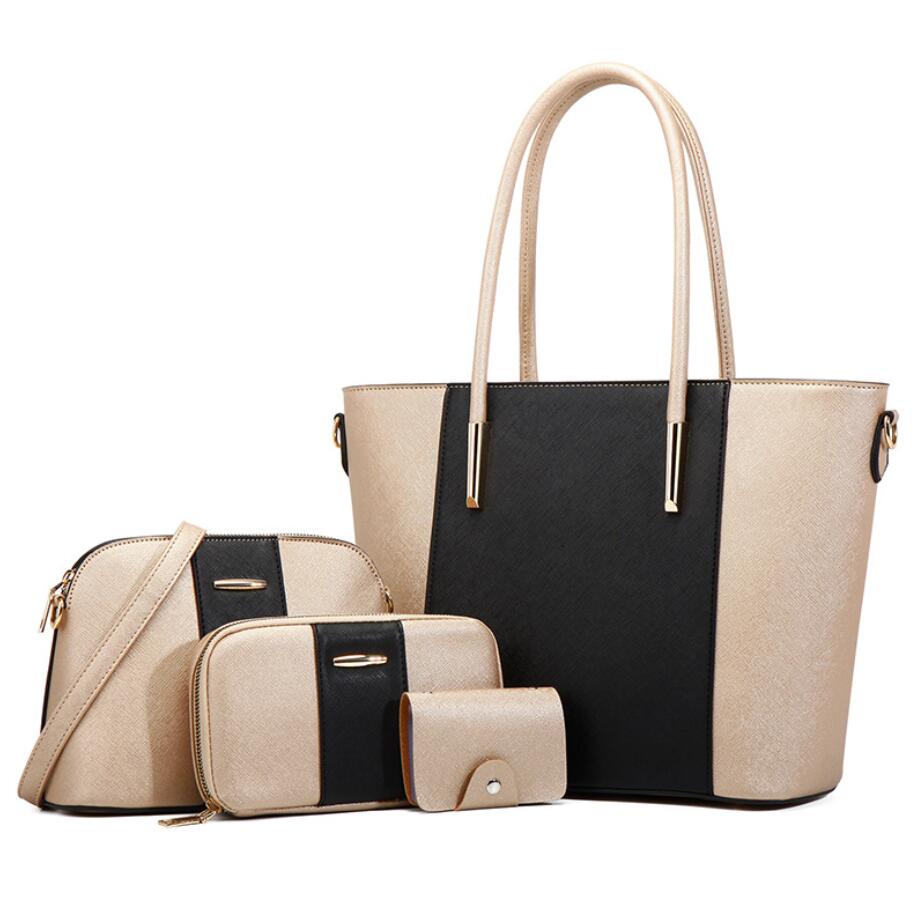 

Fashion outdoor womens bag multi style 4 piece shoulder bags wallet large-capacity PU lady handbag, Black
