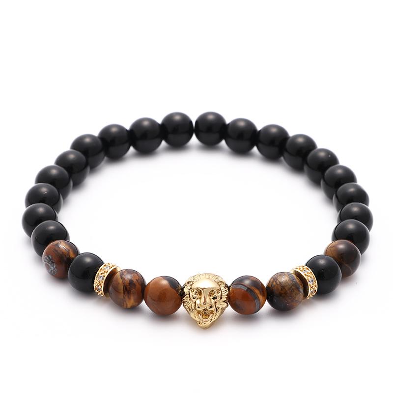 

Beaded, Strands Trendy Lion Men Bracelet Handmade Luxury 8mm Tiger Eye Stone Beaded For Jewelry Gift