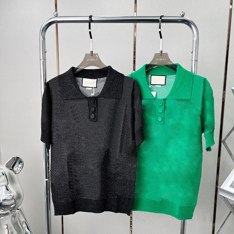 

Women Knits Tees High Quality Knit Polo Shirts T Shirt Fashion Summer Short Sleeves Casual Tops Lapel Neck, Black