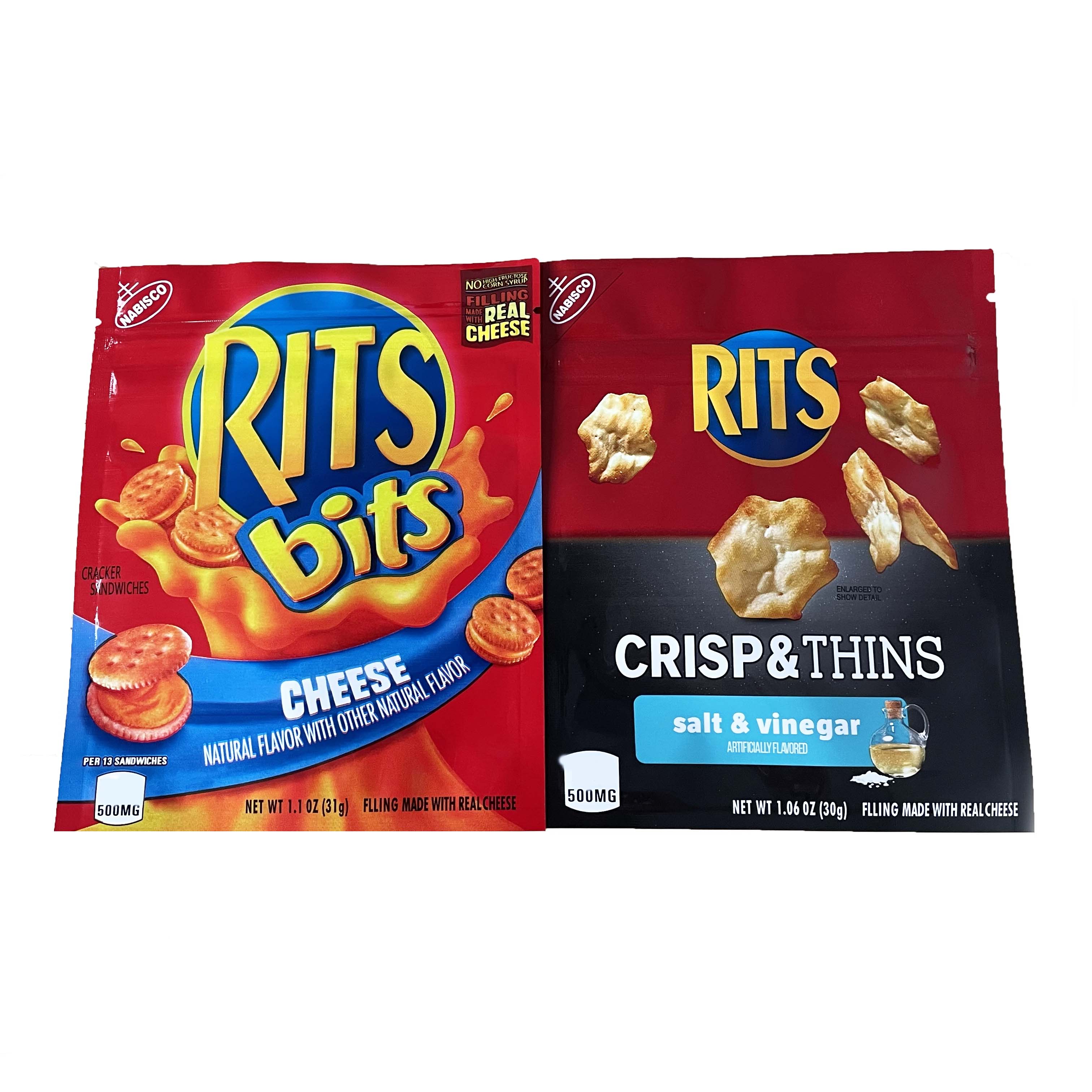 

RITS bits cheese cookie empty edible snack packaging bags cracker sandwiches crisp things salt vinegar zipper package 500mg