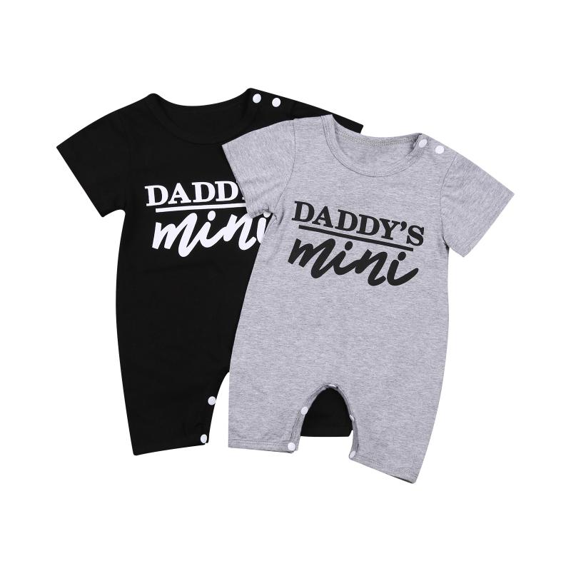 

Jumpsuits Born Baby Girls Boys Cotton Rompers, Cute Letter Print Short Sleeve Crew Neck One-Piece Summer Clothing, Blue