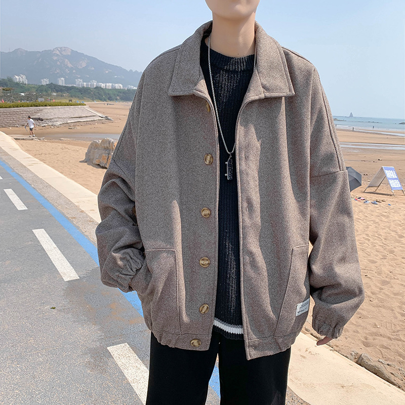 

men's jackets winter short woolen coat fashion solid color casual wool jacket streetwear loose british style trenchs 98i9, Black;brown