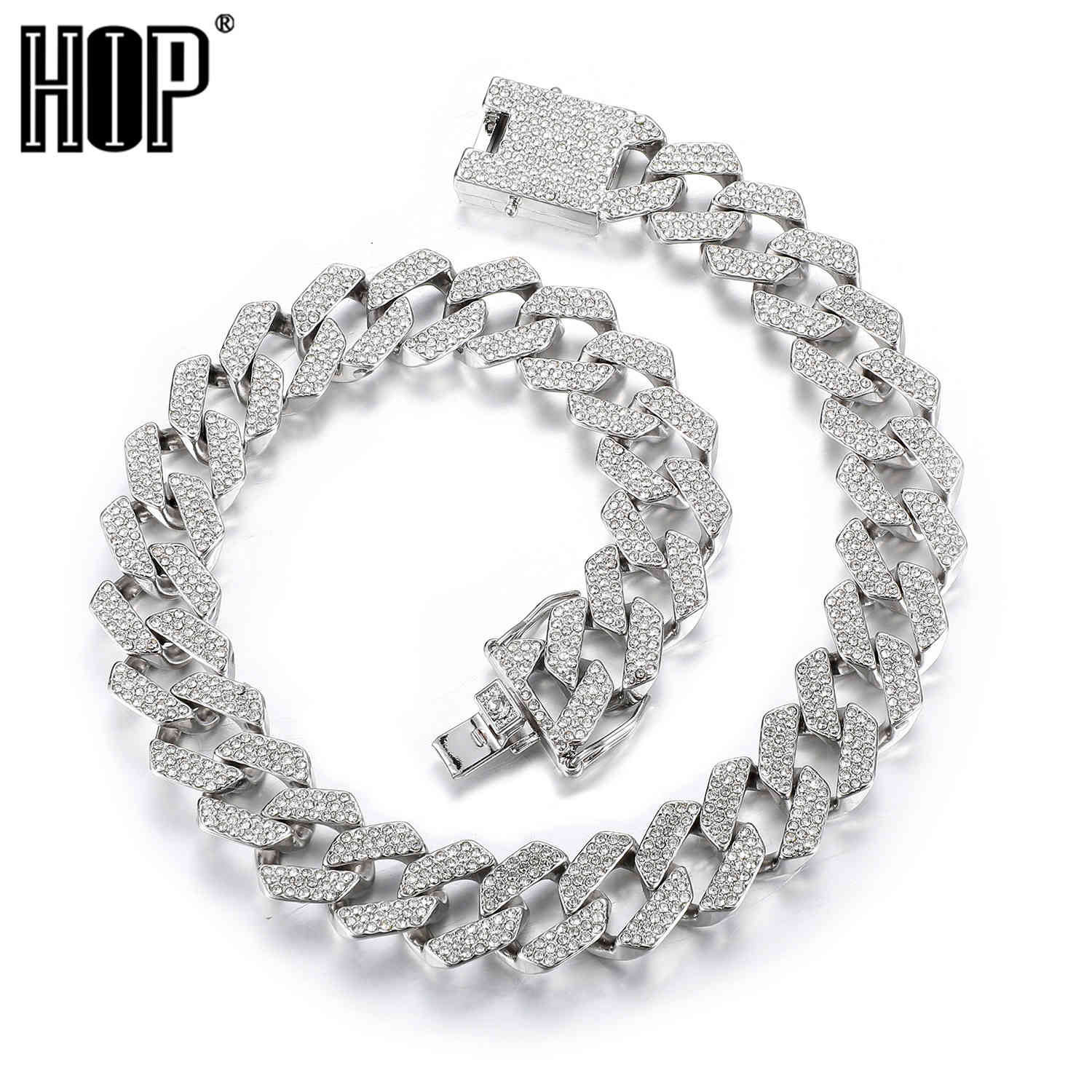 

20mm Cuban Link Chains Alloy Necklace Iced Out 3 Row Rhinestones Bracelets&Necklaces Sets For Men/Women Hip Hop Rock Jewelry X0509