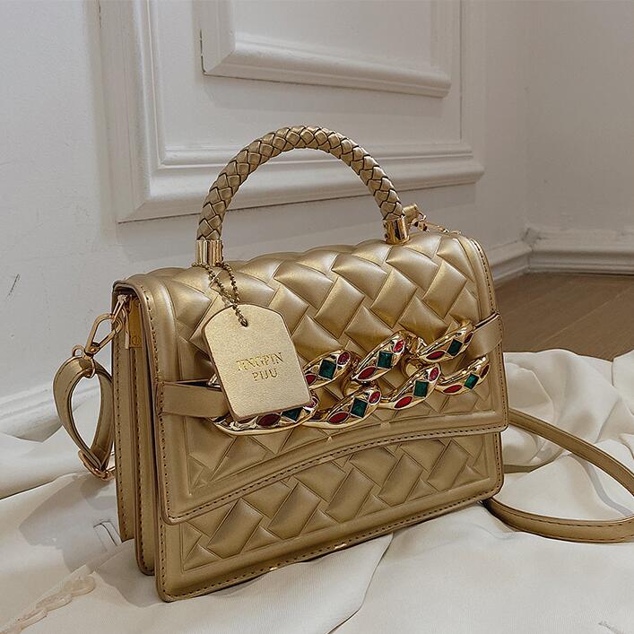 

Factory wholesale women bags sweet small fresh pure color leather handbags winter personality set diamond chain bag street trend plaid handbag 9 colors, Brown(boutique box)