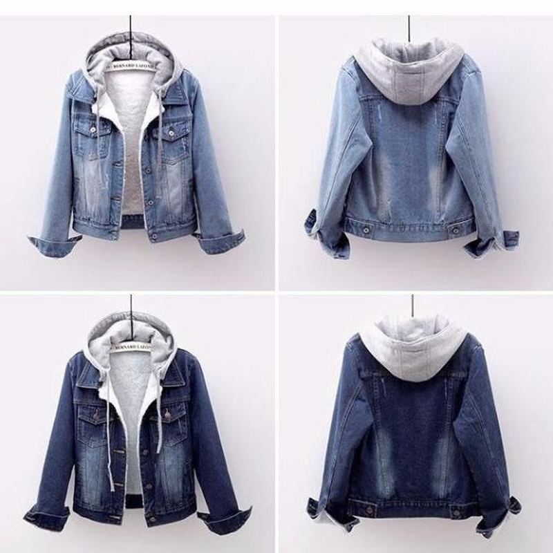 

2021 Plus Velvet Denim Jacket Female Spring and Autumn Short Slim Student Long-sleeved Korean Version of Elasticity Was Thin, Black;brown